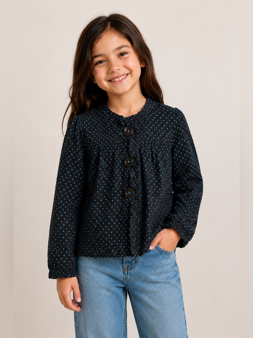 Gap Kids Polka Dot Corduroy Jacket Girls Size S 6-7‎ Brown Blue
